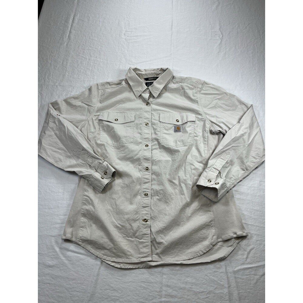 Carhartt Rugged Flex Women’s XL 16-18 Bozeman Shirt 103600 Roll Tab Sleeve Beige
